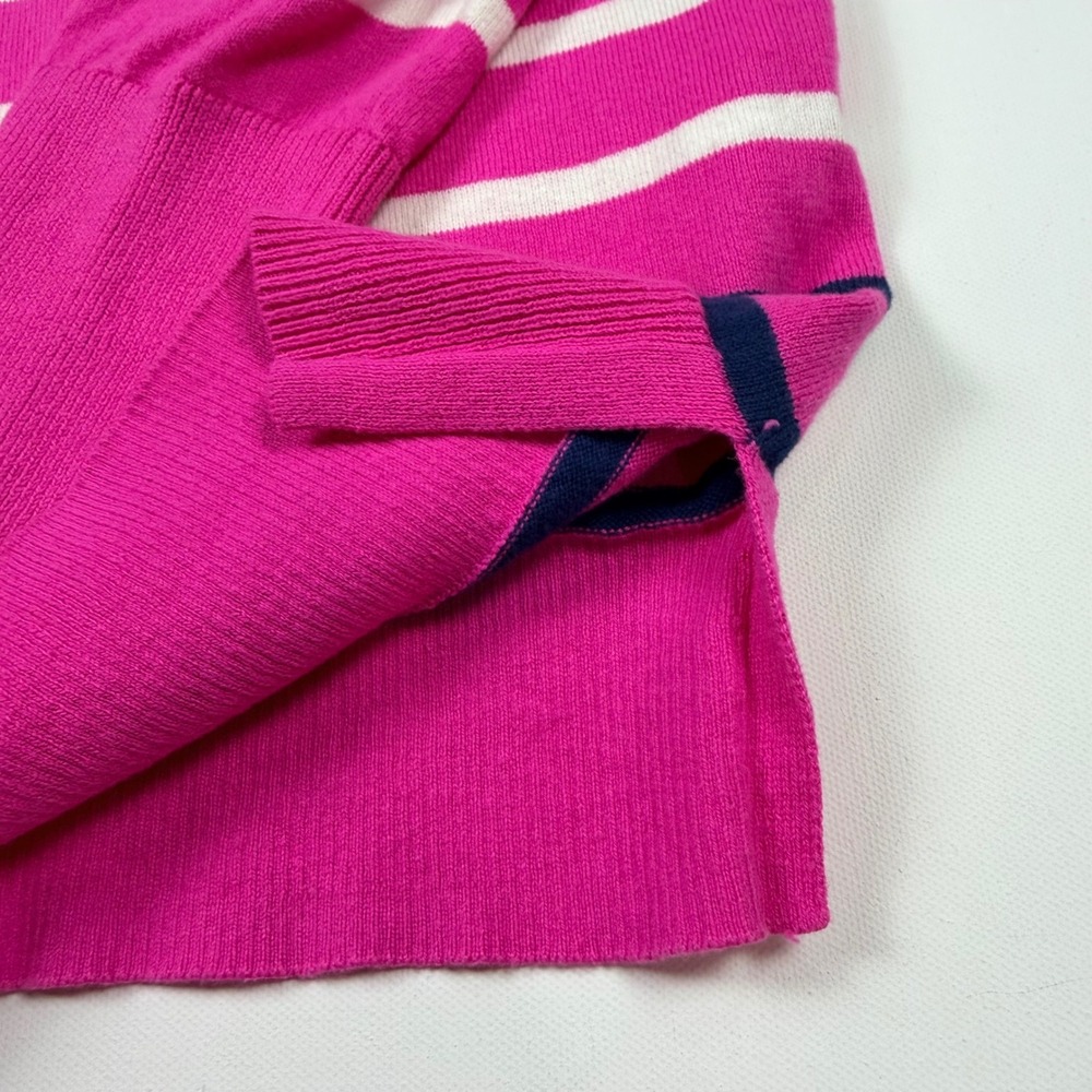 Gap V-Neck Striped Sweater Womens XL Pink White Navy Blue Excellent Cotton SP16 - Picture 2 of 7